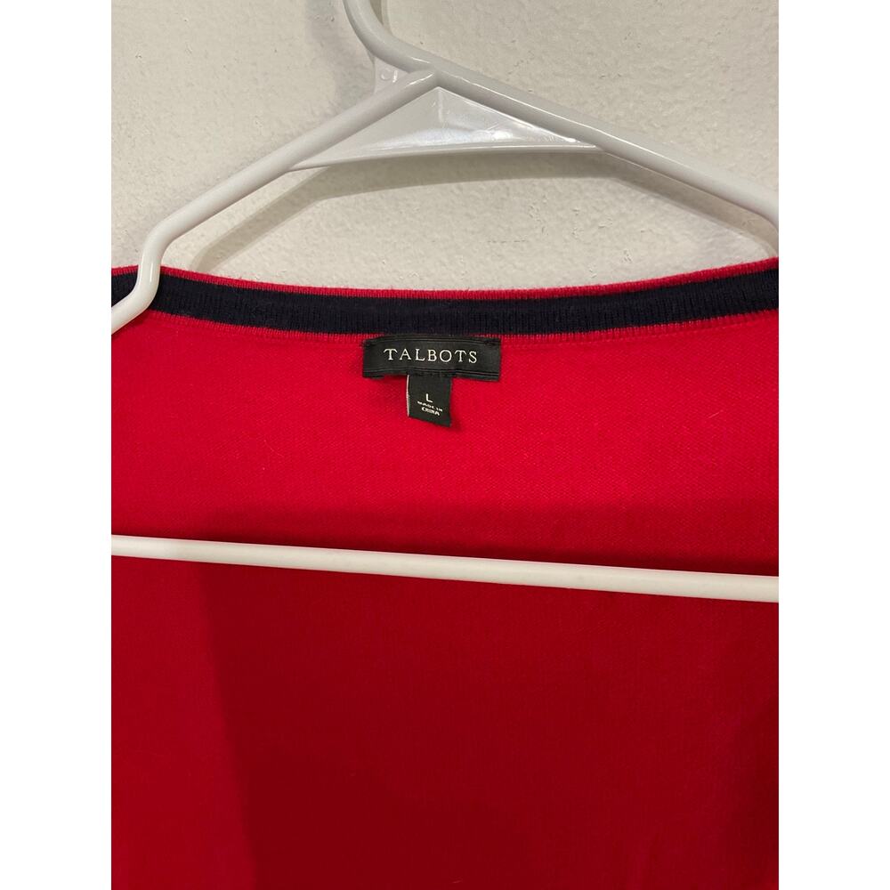 Talbots Tipping & Bow Charming Cardigan Red Cashmere Pearls Decorative Bow Large - Picture 6 of 8